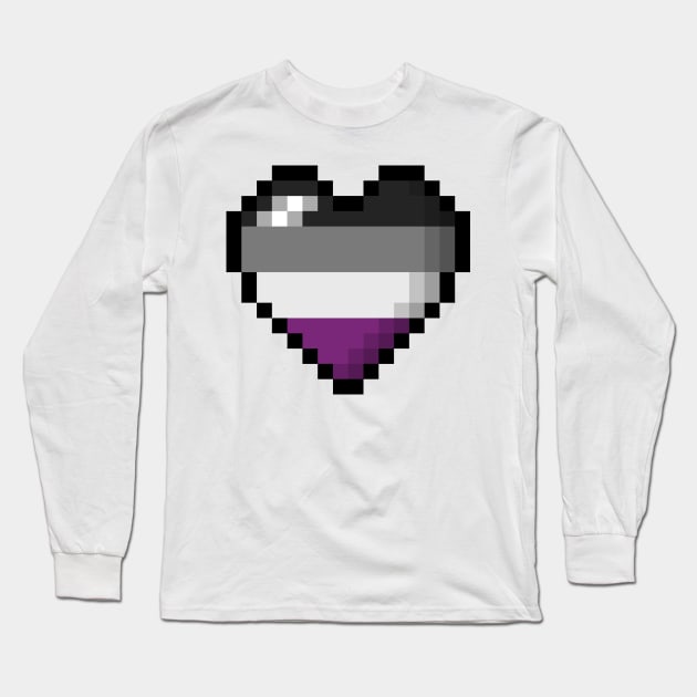 Large Pixel Heart Design in Asexual Pride Flag Colors Long Sleeve T-Shirt by LiveLoudGraphics
